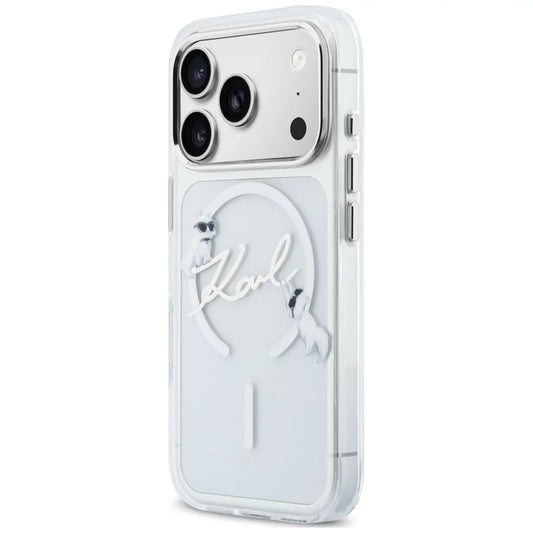 MagSafe-fodral för Apple iPhone 18 Pro Max / 17 Pro Max, Karl Lagerfeld, IML Choupette Karl Script Logo, Transparent