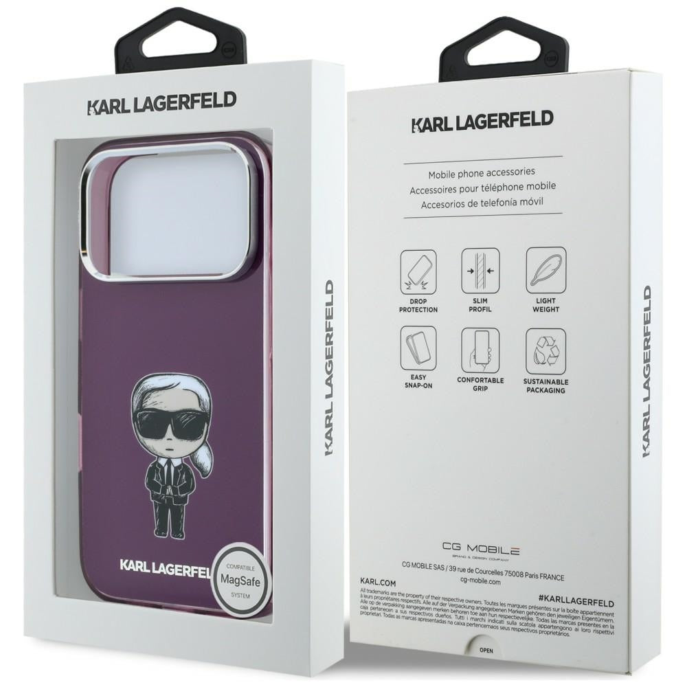 MagSafe-fodral för Apple iPhone 18 Pro Max / 17 Pro Max, Karl Lagerfeld, IML Ikonik Sketch Print, Vinröd