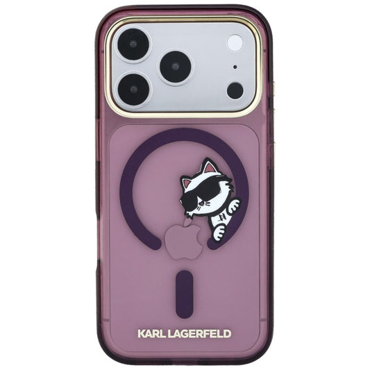 MagSafe-fodral för Apple iPhone 18 Pro Max / 17 Pro Max, Karl Lagerfeld, IML Peekaboo Print och metallram, vinröd