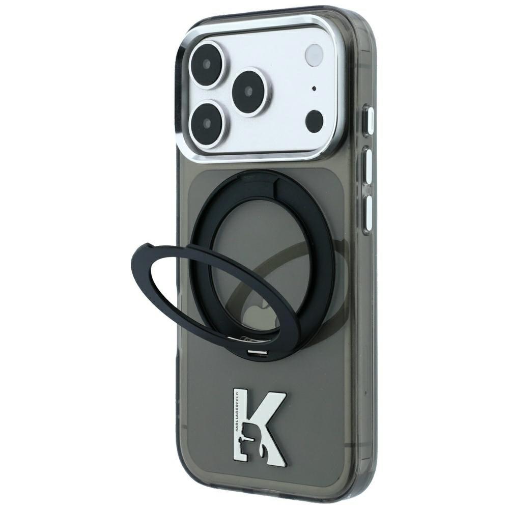 MagSafe-fodral för Apple iPhone 18 Pro Max / 17 Pro Max, Karl Lagerfeld, IML Ring Stand Kameo Metal, Svart