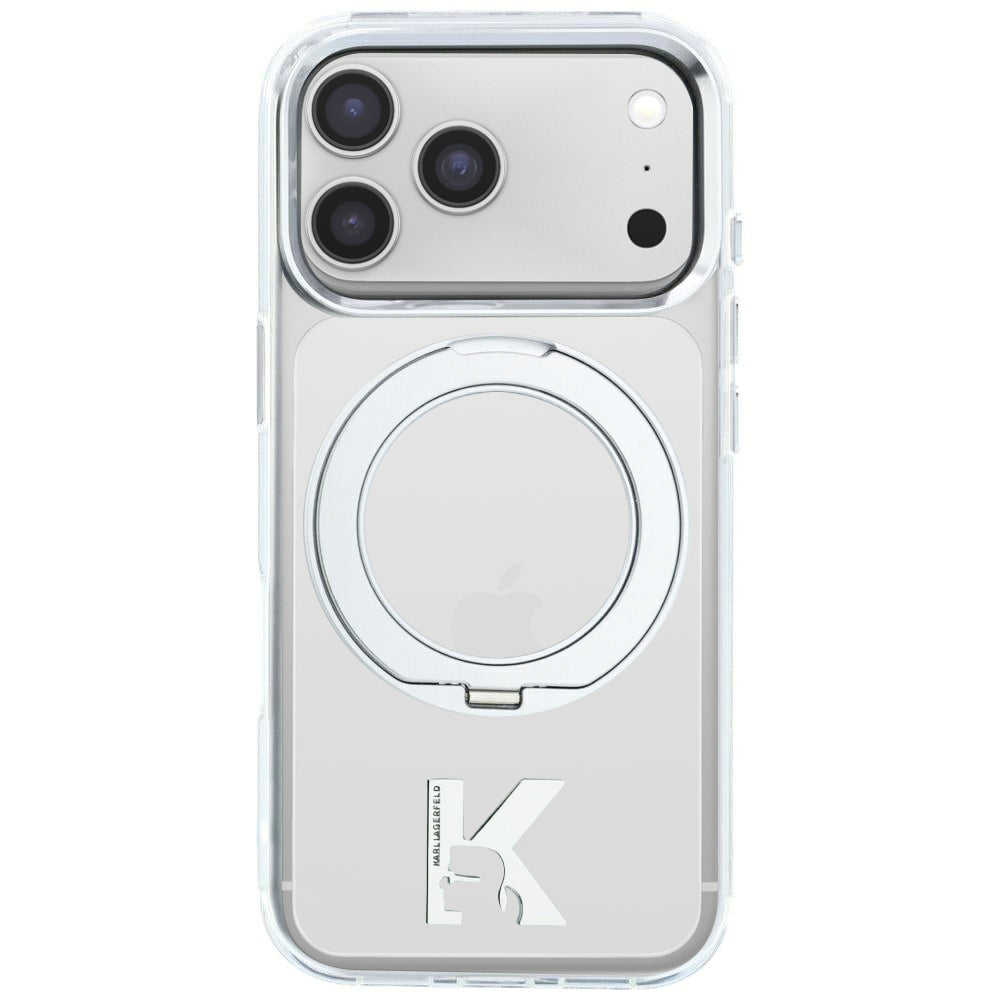MagSafe-fodral för Apple iPhone 18 Pro Max / 17 Pro Max, Karl Lagerfeld, IML Ring Stand Kameo Metal, Transparent
