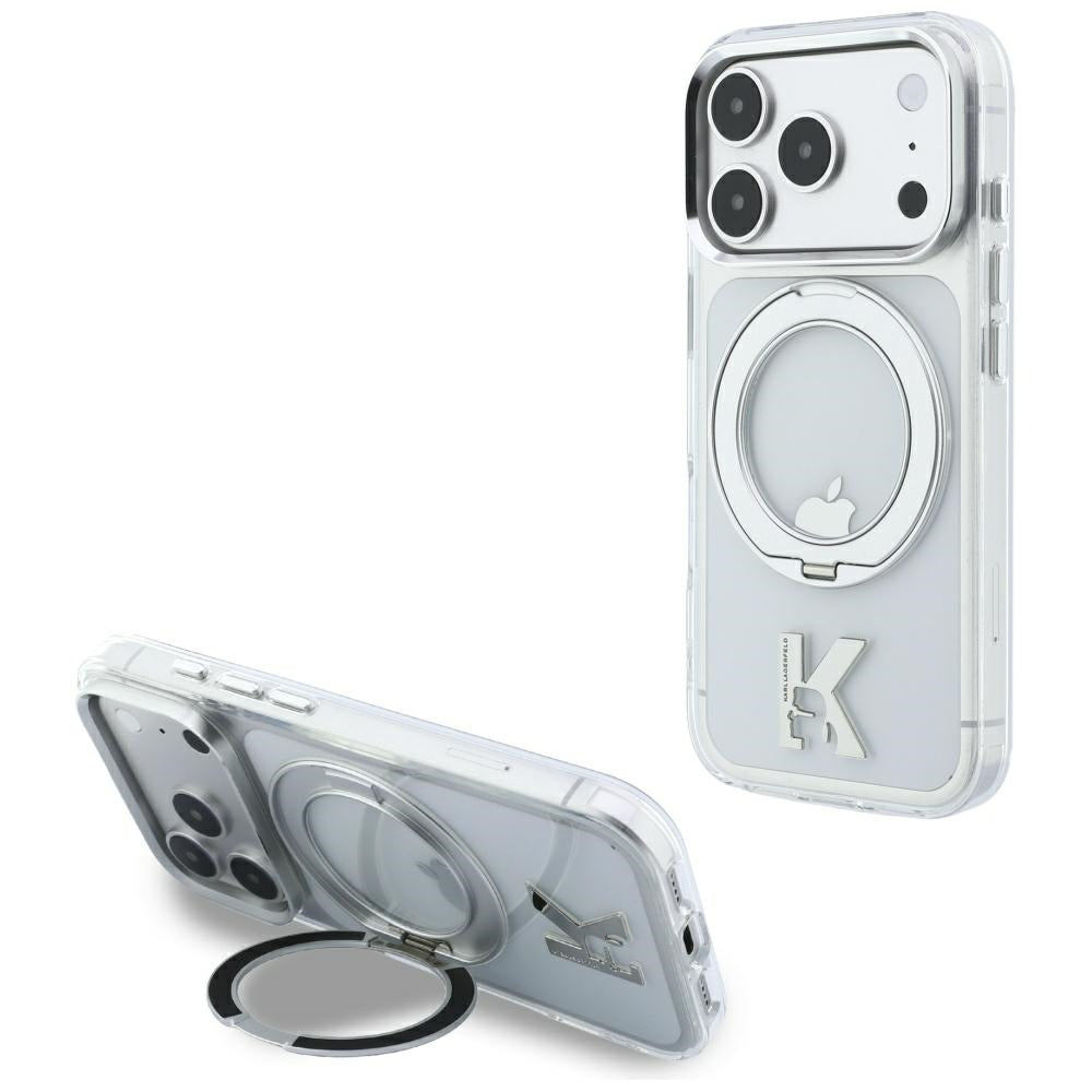 MagSafe-fodral för Apple iPhone 18 Pro Max / 17 Pro Max, Karl Lagerfeld, IML Ring Stand Kameo Metal, Transparent