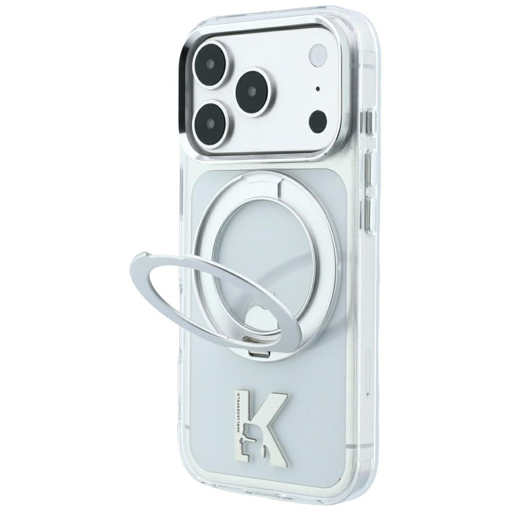 MagSafe-fodral för Apple iPhone 18 Pro Max / 17 Pro Max, Karl Lagerfeld, IML Ring Stand Kameo Metal, Transparent