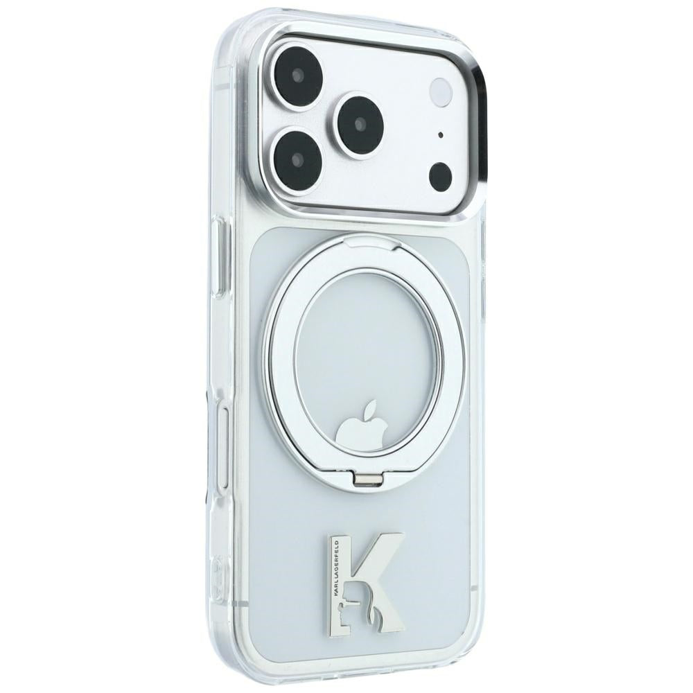 MagSafe-fodral för Apple iPhone 18 Pro Max / 17 Pro Max, Karl Lagerfeld, IML Ring Stand Kameo Metal, Transparent