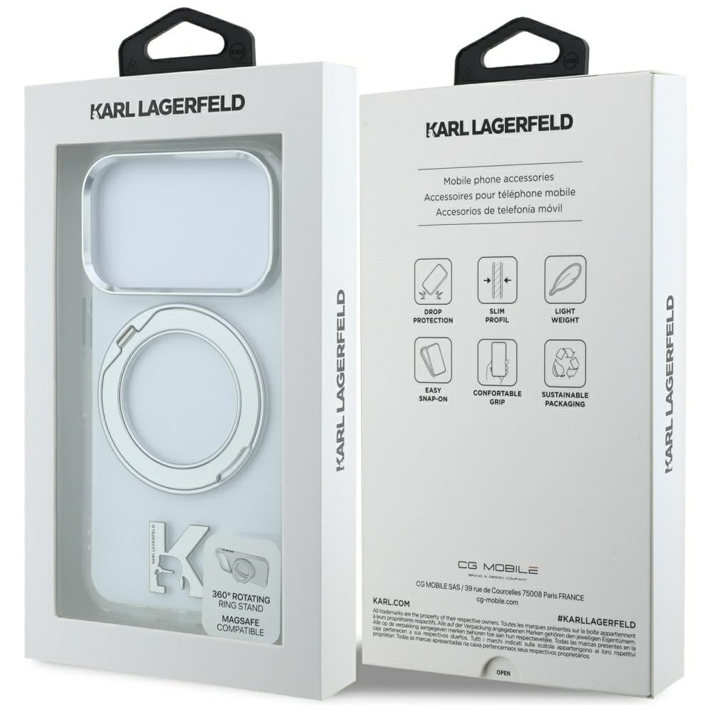 MagSafe-fodral för Apple iPhone 18 Pro Max / 17 Pro Max, Karl Lagerfeld, IML Ring Stand Kameo Metal, Transparent