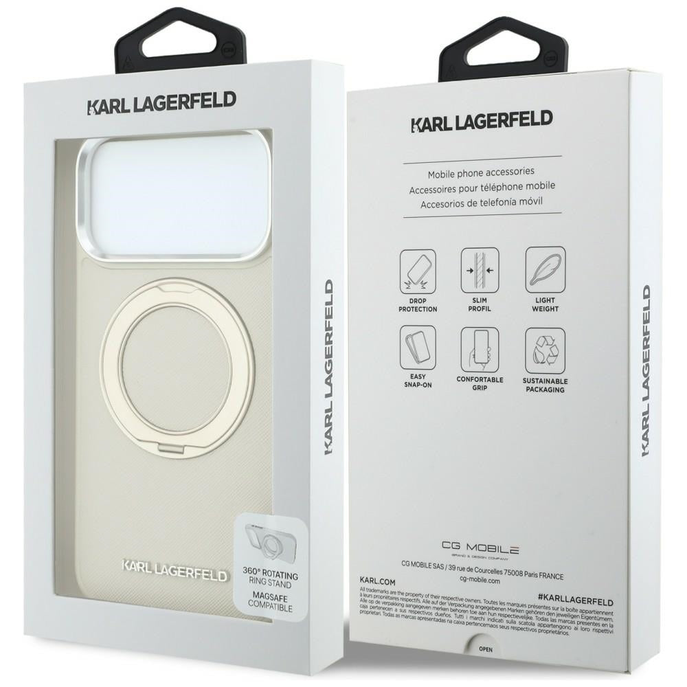 MagSafe-skal för Apple iPhone 18 Pro Max / 17 Pro Max, Karl Lagerfeld, Ring Stand 360 Saffiano, beige