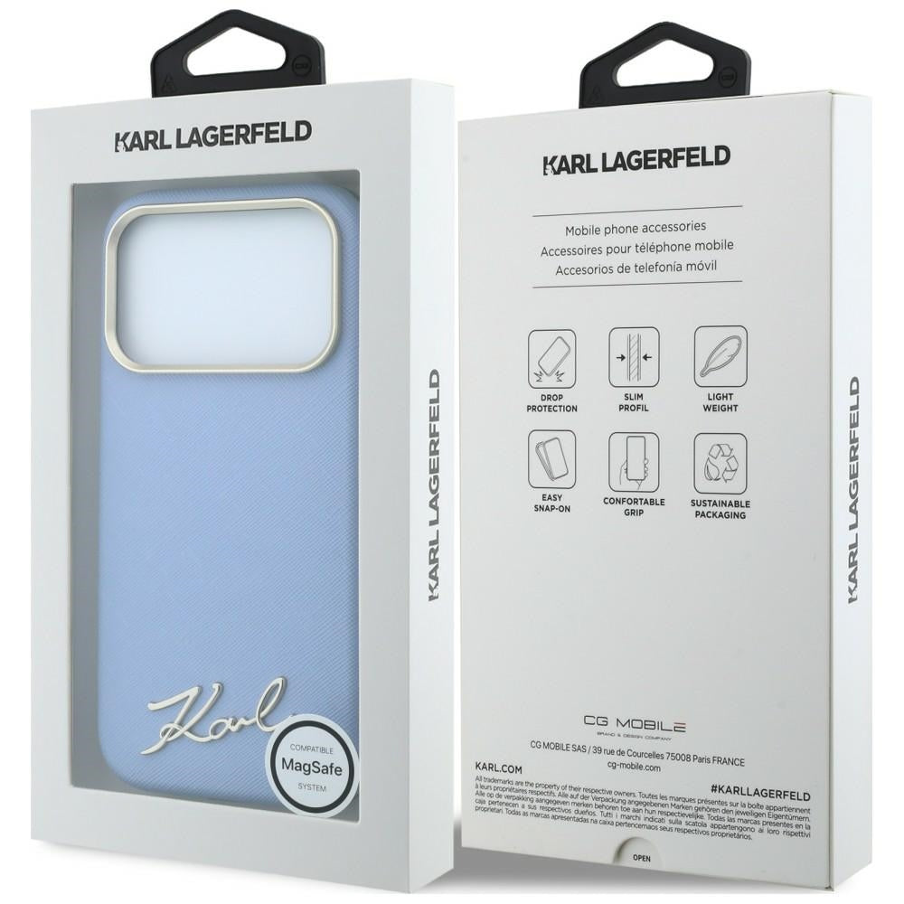 MagSafe-fodral för Apple iPhone 18 Pro Max / 17 Pro Max, Karl Lagerfeld, Saffiano Small Script Metal Logo, Bleu