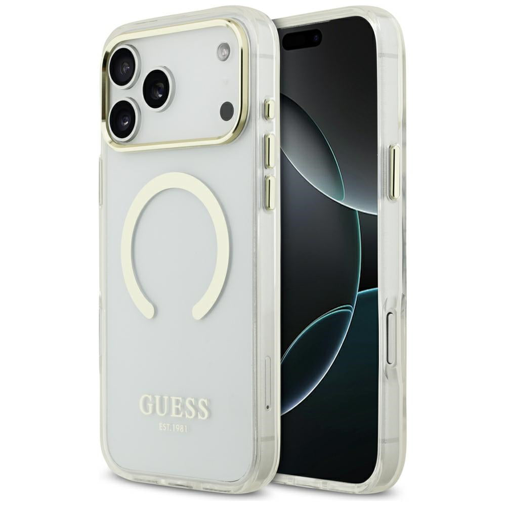 MagSafe-fodral för Apple iPhone 18 Pro Max, Guess, Metal Outline, Guld