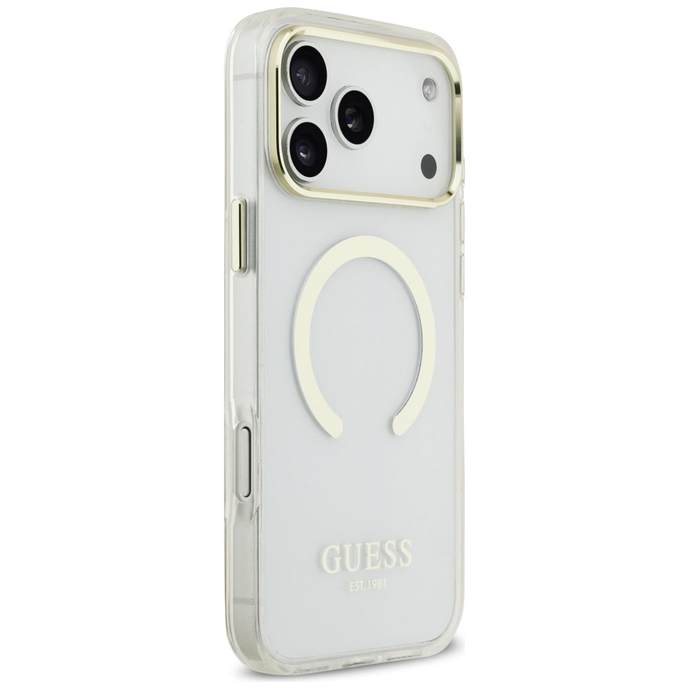 MagSafe-fodral för Apple iPhone 18 Pro Max, Guess, Metal Outline, Guld