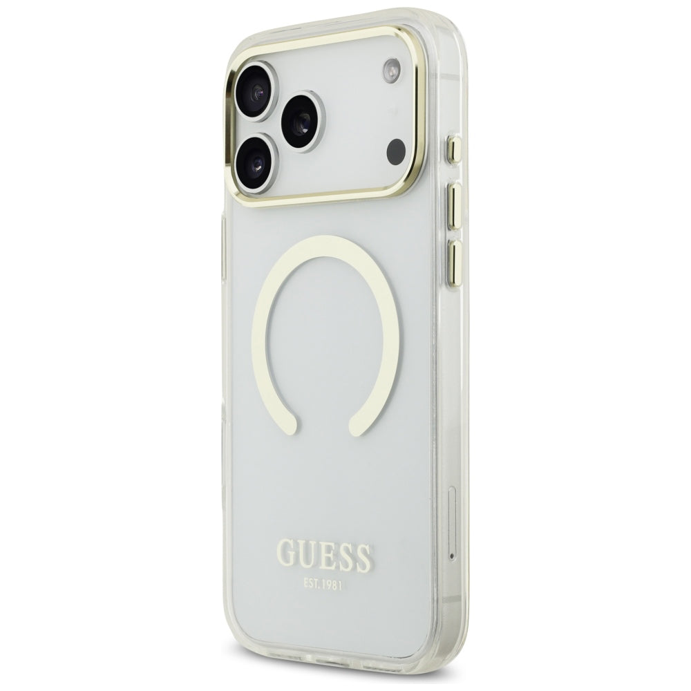 MagSafe-fodral för Apple iPhone 18 Pro Max, Guess, Metal Outline, Guld