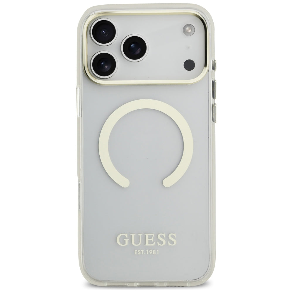 MagSafe-fodral för Apple iPhone 18 Pro Max, Guess, Metal Outline, Guld