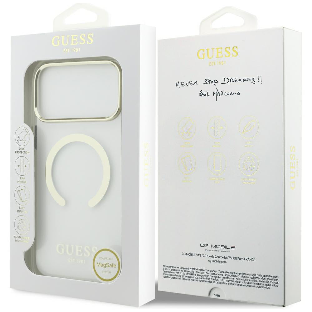MagSafe-fodral för Apple iPhone 18 Pro Max, Guess, Metal Outline, Guld
