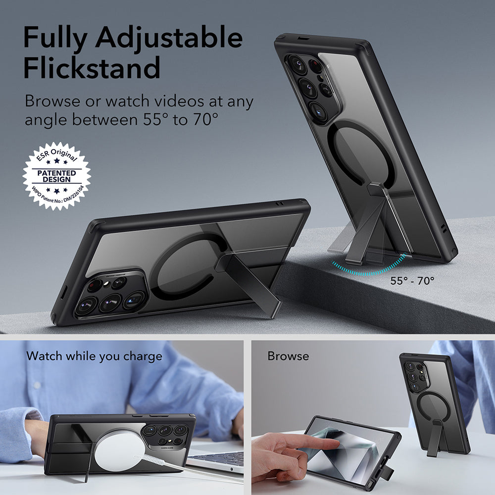MagSafe-skal för Samsung Galaxy S24 Ultra S928, ESR, Boost Flickstand, Svart Transparent