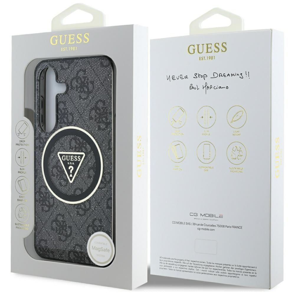 MagSafe-fodral för Samsung Galaxy S25+ S936, Guess, IML Glitter 4G Circle Triangle, Svart