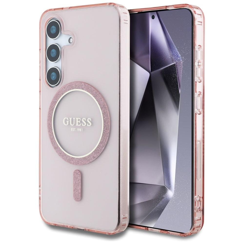 MagSafe Case for Samsung Galaxy S25 S931, Guess, IML Glitter Circle, Pink