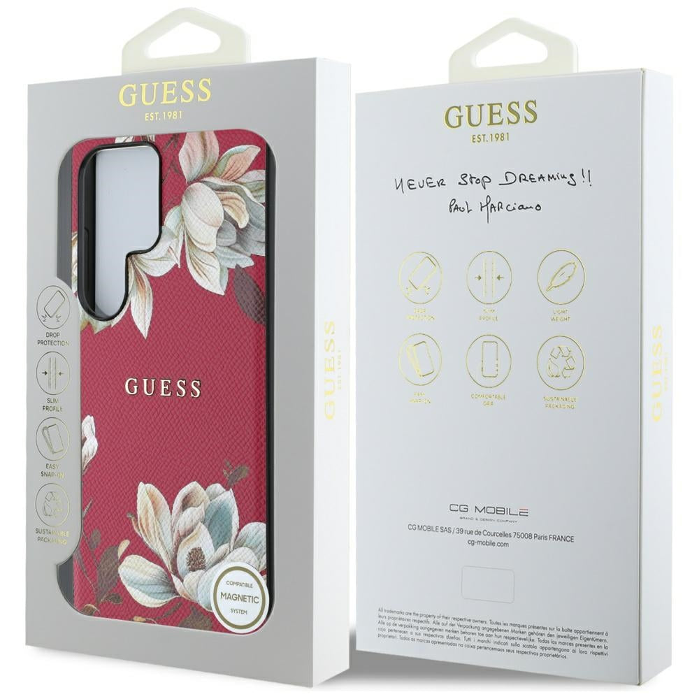 MagSafe-skal för Samsung Galaxy S25 Ultra S938, Guess, Grained Flowers, Fuchsia