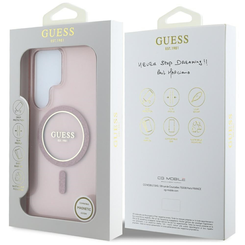 MagSafe-skal för Samsung Galaxy S25 Ultra S938, Guess, IML Glitter Circle, Rosa