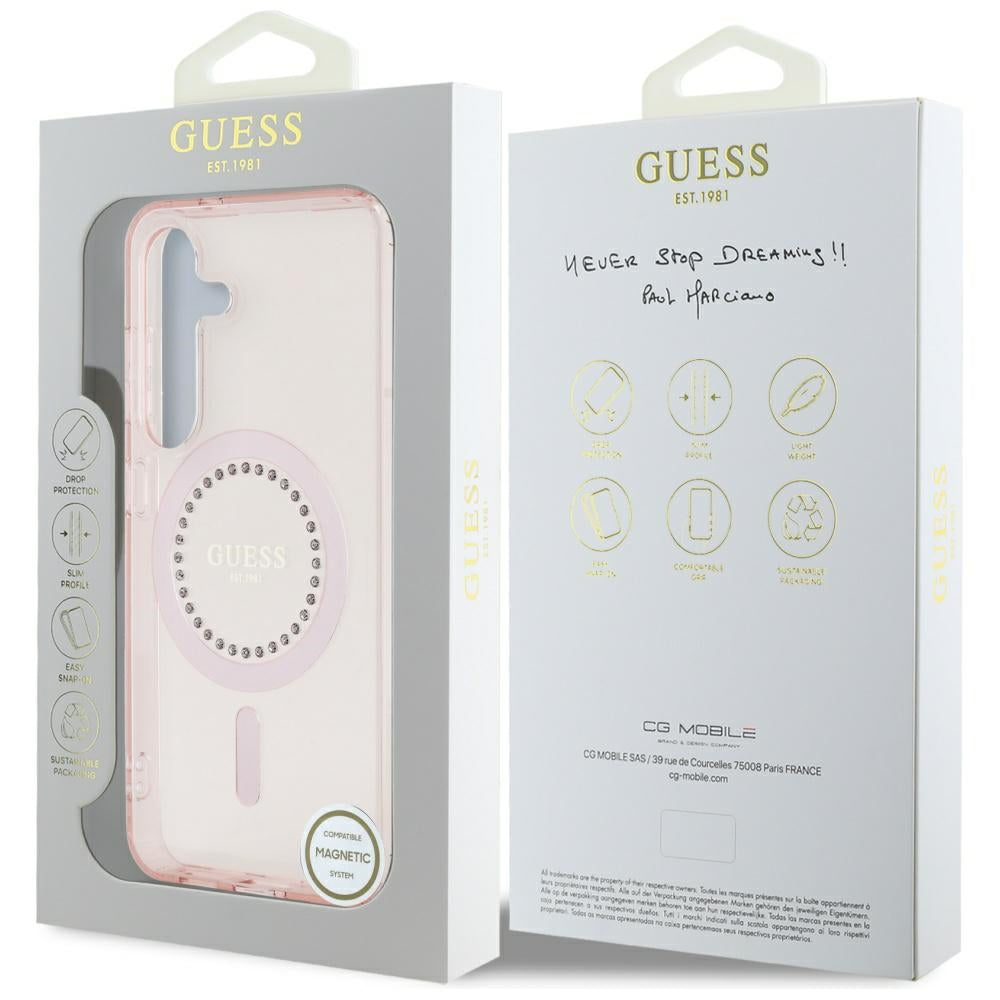 MagSafe-skal för Samsung Galaxy S25 S931, Guess, IML Rhinestone, Rosa