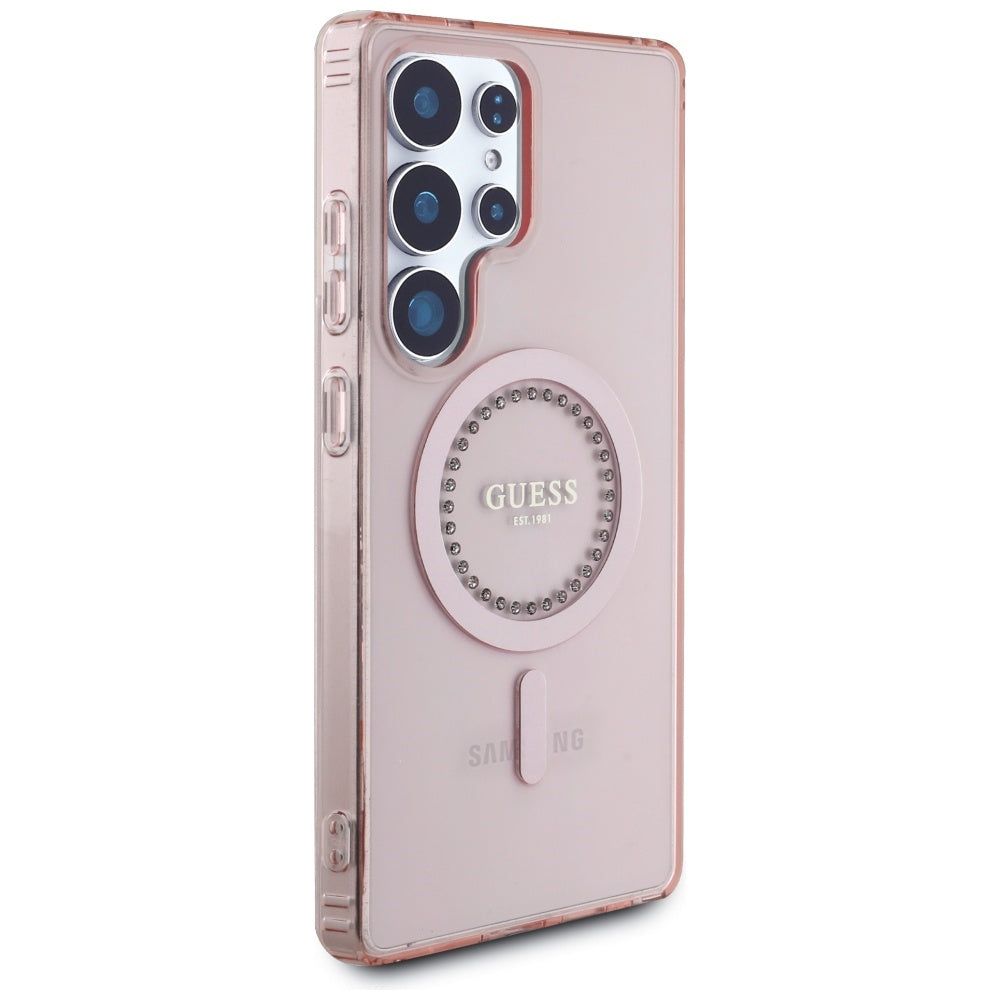 MagSafe-skal för Samsung Galaxy S25 Ultra S938, Guess, IML Rhinestone, Rosa
