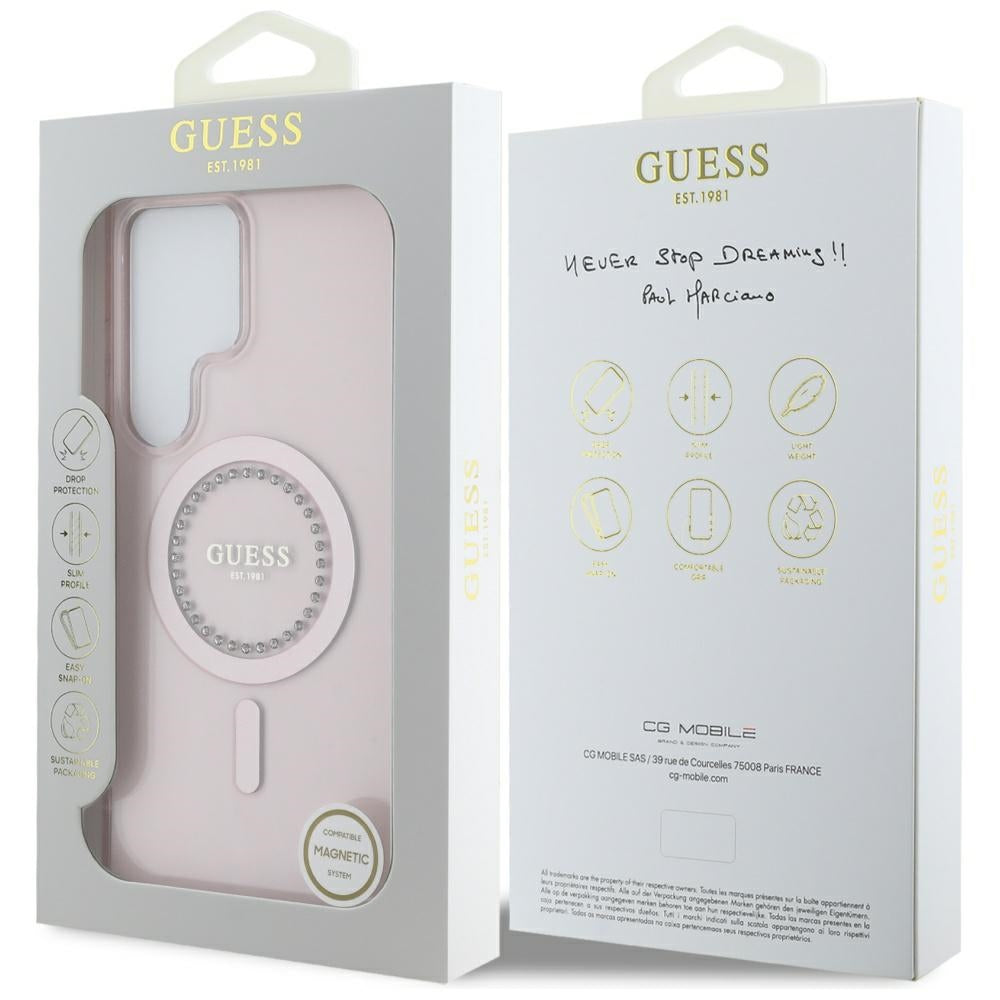 MagSafe-skal för Samsung Galaxy S25 Ultra S938, Guess, IML Rhinestone, Rosa