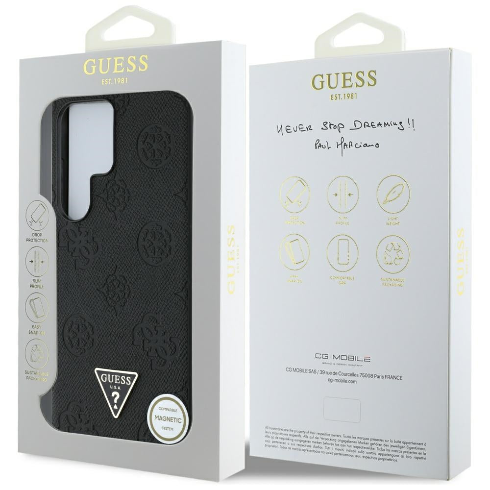 MagSafe Case for Samsung Galaxy S25 Ultra S938, Guess, Peony Grained Hot Stamp Triangle, Black