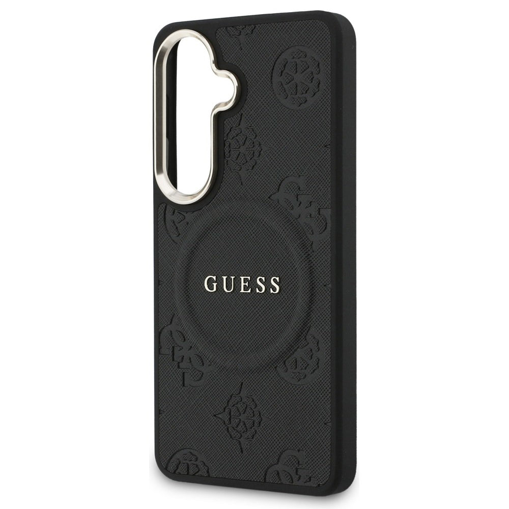 MagSafe-fodral för Samsung Galaxy S26 S942, Guess, Saffiano Peony Embossed Ring, Svart