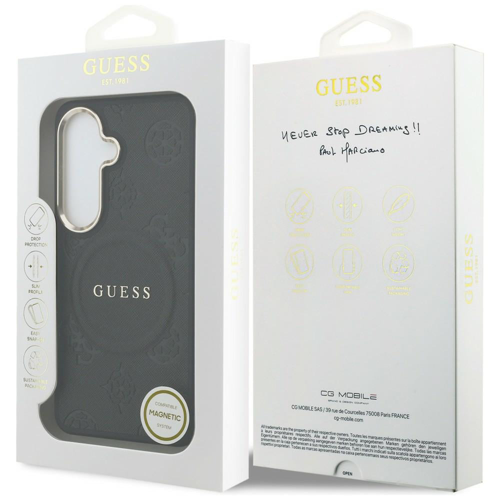 MagSafe-fodral för Samsung Galaxy S26 S942, Guess, Saffiano Peony Embossed Ring, Svart