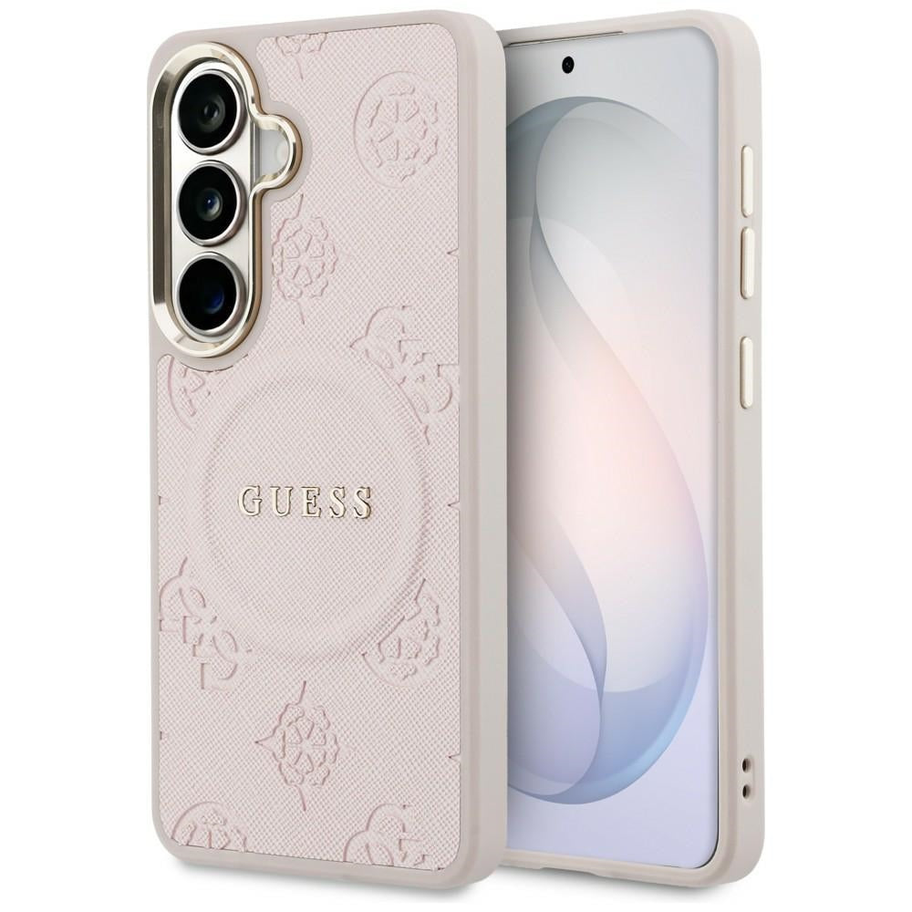 MagSafe-fodral för Samsung Galaxy S26 S942, Guess, Saffiano Peony Embossed Ring, Rosa