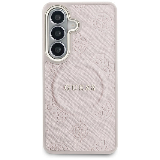 MagSafe-fodral för Samsung Galaxy S26 S942, Guess, Saffiano Peony Embossed Ring, Rosa