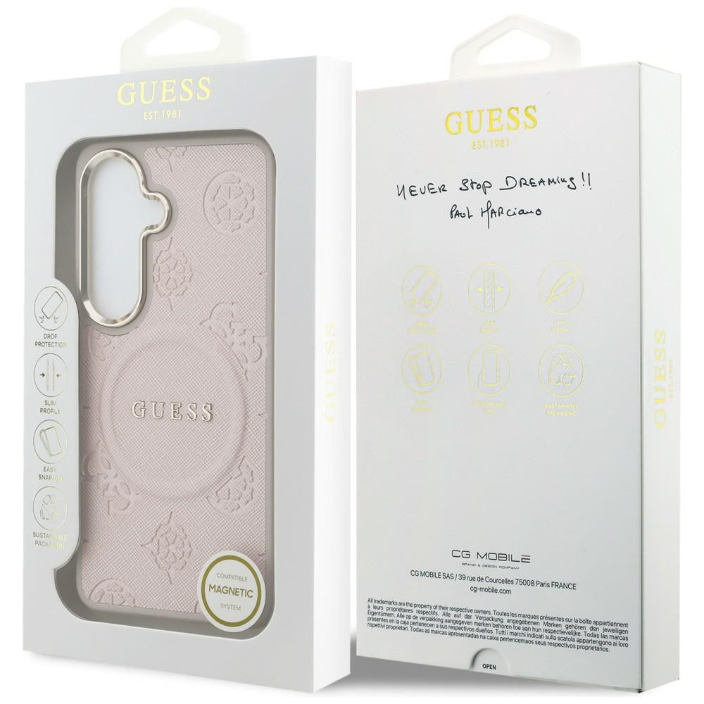 MagSafe-fodral för Samsung Galaxy S26 S942, Guess, Saffiano Peony Embossed Ring, Rosa