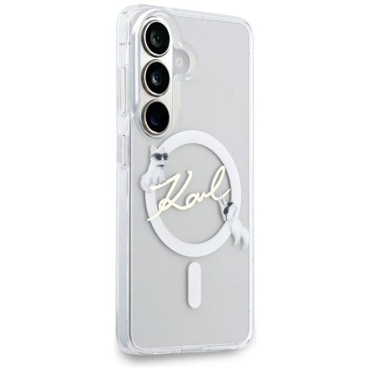 MagSafe-fodral för Samsung Galaxy S26 S942, Karl Lagerfeld, IML Choupette Karl Script Logo, Vit