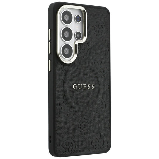 MagSafe-fodral för Samsung Galaxy S26 Ultra S948, GUESS, Saffiano Peony Embossed Ring, Svart