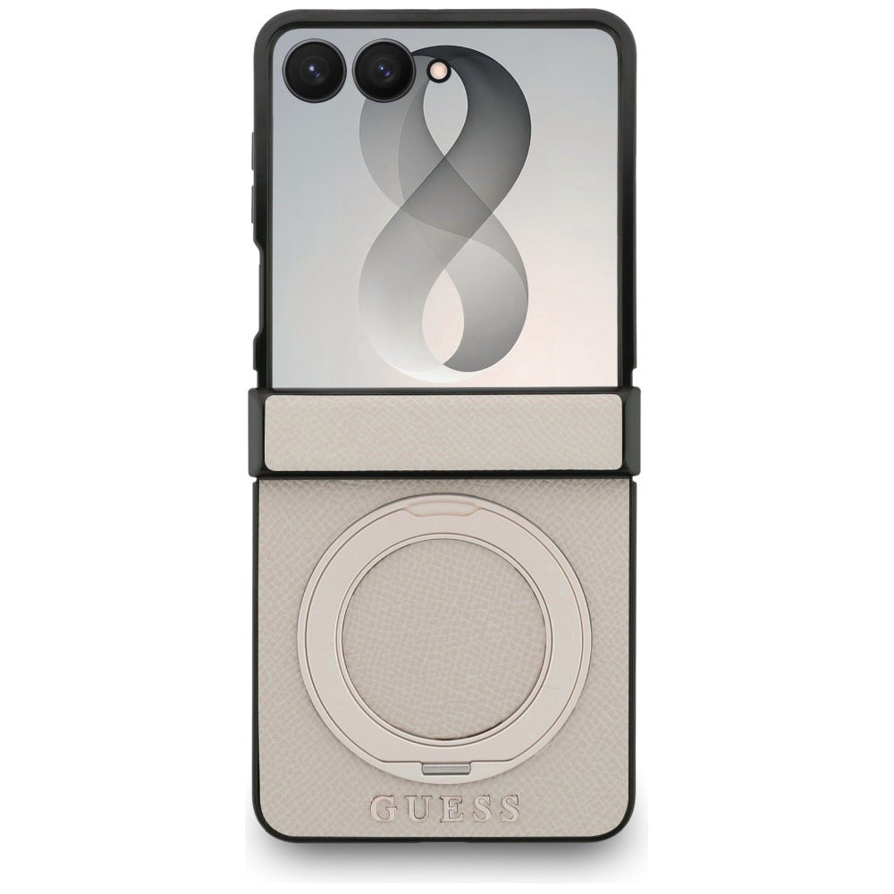 MagSafe-fodral för Samsung Galaxy Z Flip8 F776, Guess, Ring Stand Grained Classic Logo, Beige