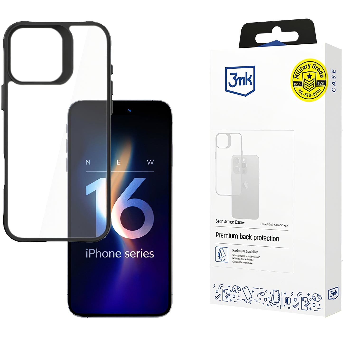 Skyddsfodral för Apple iPhone 16 Pro, 3MK, Satin Armor Case+, Transparent