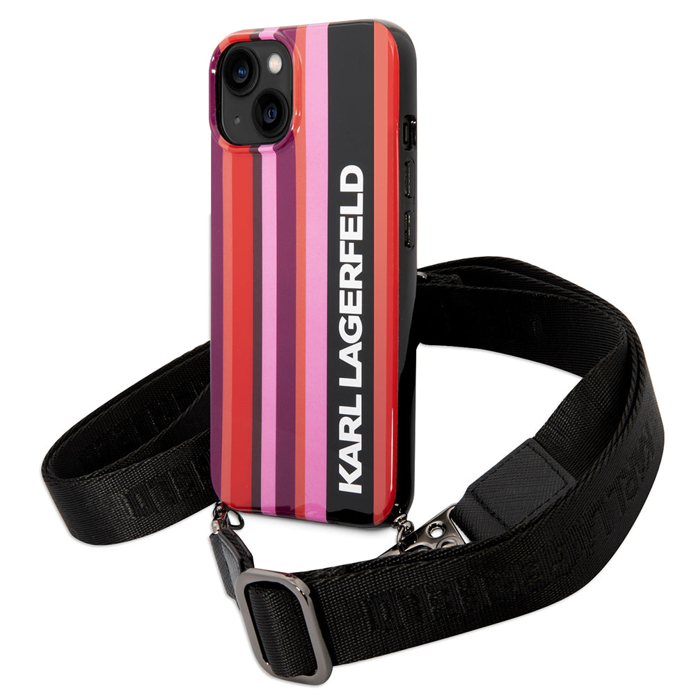 Fodral för Apple iPhone 14, Karl Lagerfeld, Color Stripes with Strap, Rosa