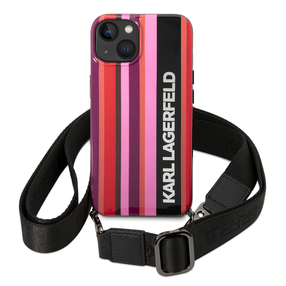 Fodral för Apple iPhone 14, Karl Lagerfeld, Color Stripes with Strap, Rosa