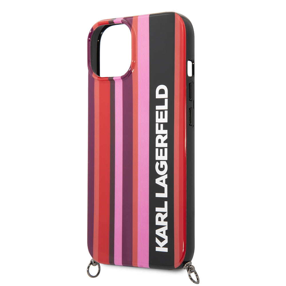 Fodral för Apple iPhone 14, Karl Lagerfeld, Color Stripes with Strap, Rosa