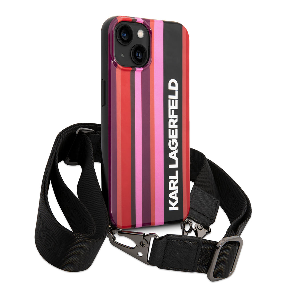 Fodral för Apple iPhone 14, Karl Lagerfeld, Color Stripes with Strap, Rosa