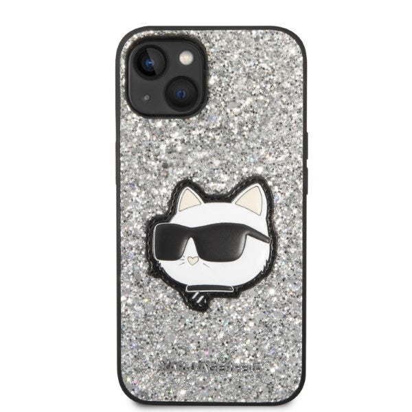 Fodral för Apple iPhone 14, Karl Lagerfeld, Glitter Choupette Patch, Silver