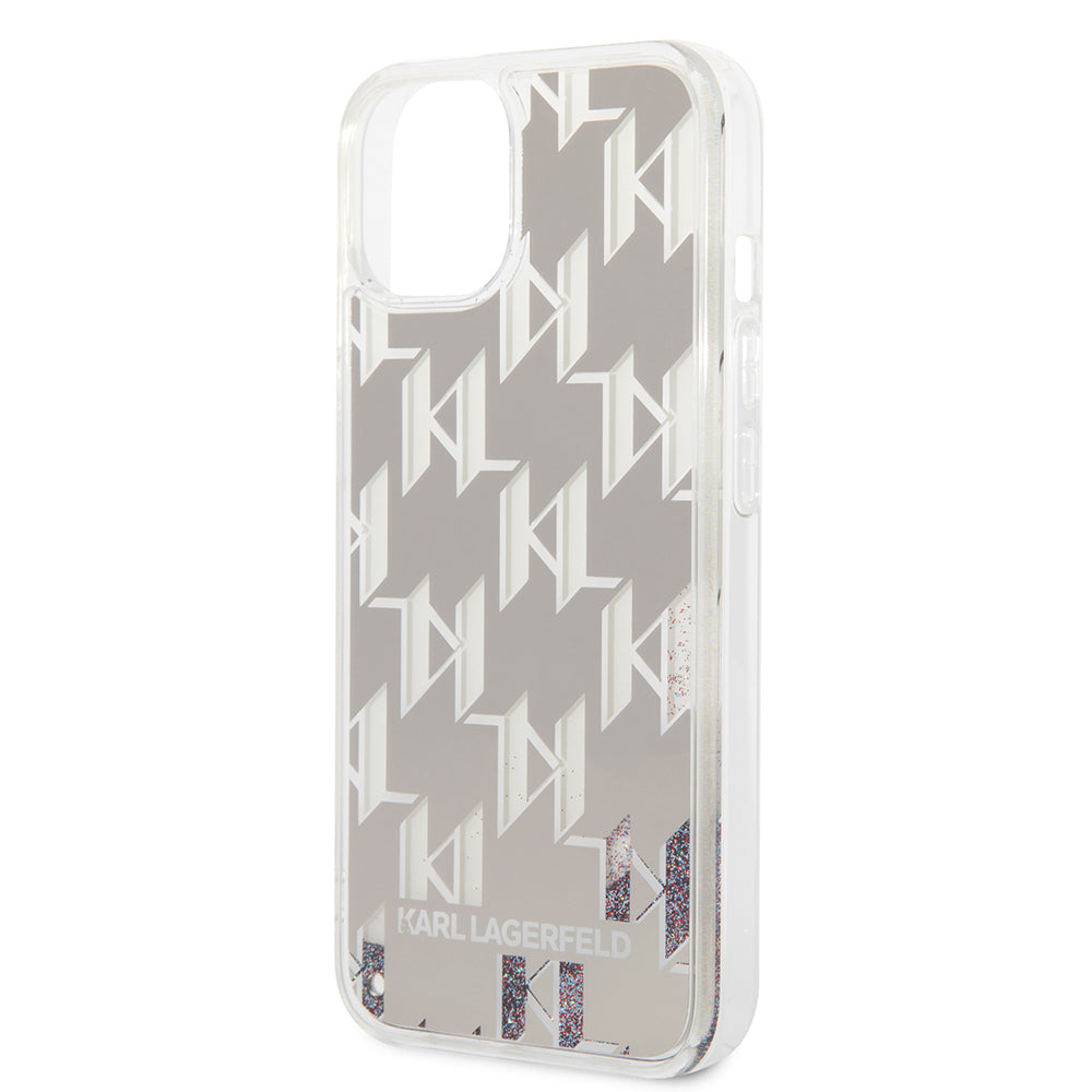 Fodral för Apple iPhone 14, Karl Lagerfeld, Liquid Glitter Monogram, Silver
