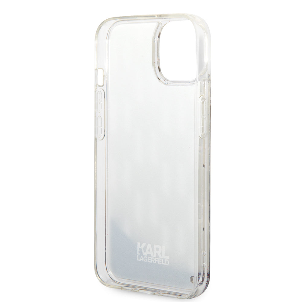 Fodral för Apple iPhone 14, Karl Lagerfeld, Liquid Glitter Monogram, Silver