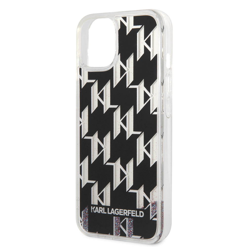 Fodral för Apple iPhone 14, Karl Lagerfeld, Liquid Glitter Monogram, Svart