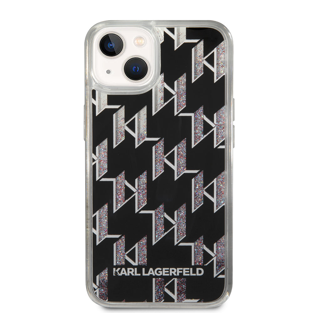 Fodral för Apple iPhone 14, Karl Lagerfeld, Liquid Glitter Monogram, Svart