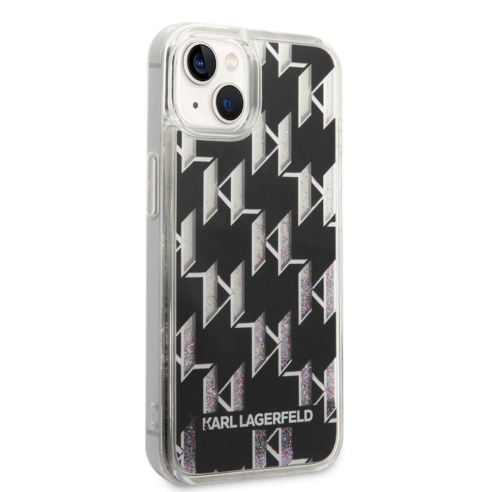 Fodral för Apple iPhone 14, Karl Lagerfeld, Liquid Glitter Monogram, Svart