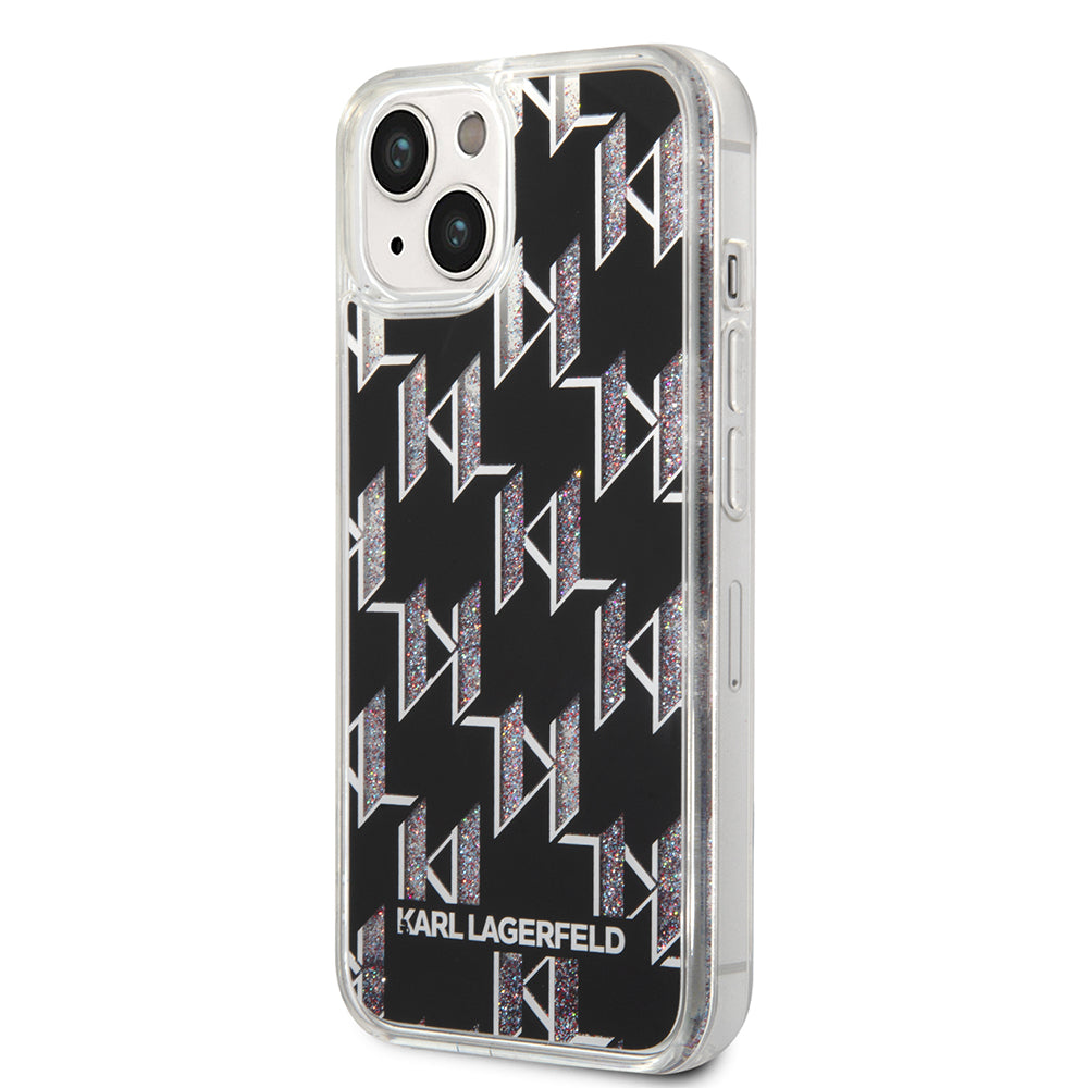 Fodral för Apple iPhone 14, Karl Lagerfeld, Liquid Glitter Monogram, Svart
