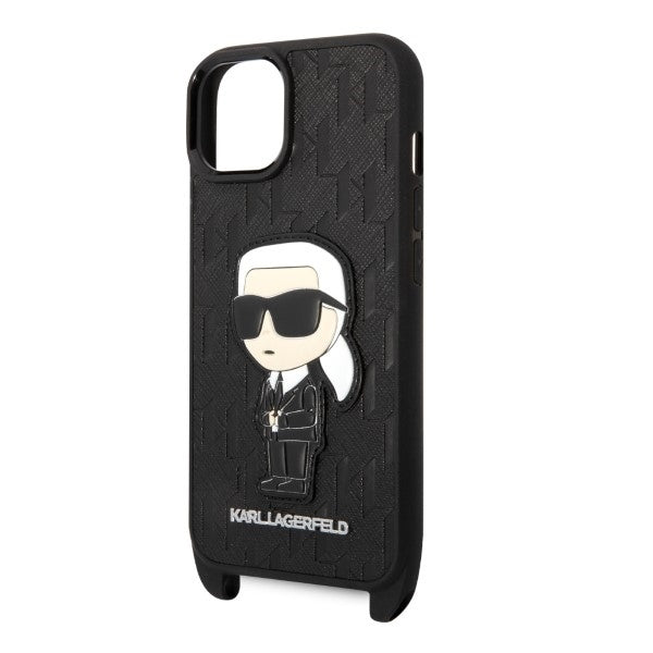 Fodral för Apple iPhone 14, Karl Lagerfeld, Monogram Ikonik Karl, Svart