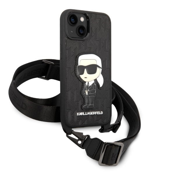 Fodral för Apple iPhone 14, Karl Lagerfeld, Monogram Ikonik Karl, Svart