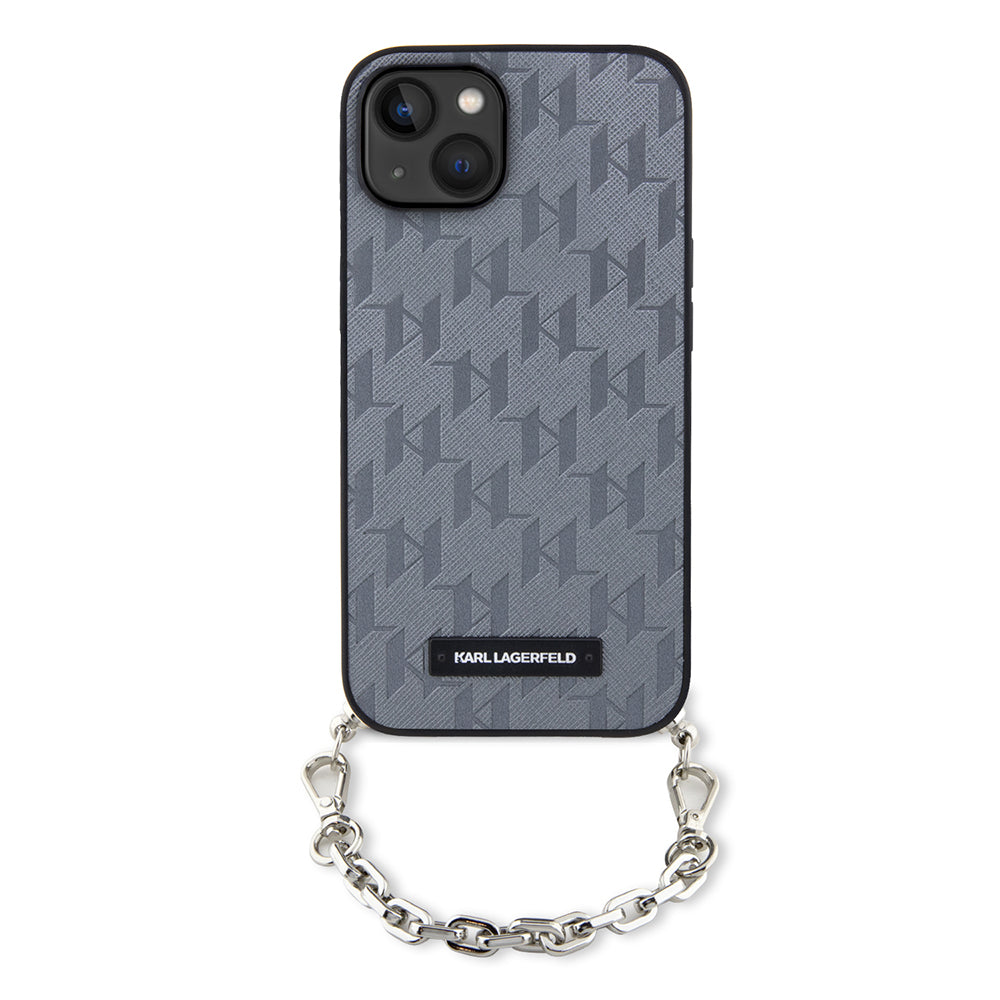 Skyddsfodral för Apple iPhone 14, Karl Lagerfeld, Saffiano Monogram Chain, Silver