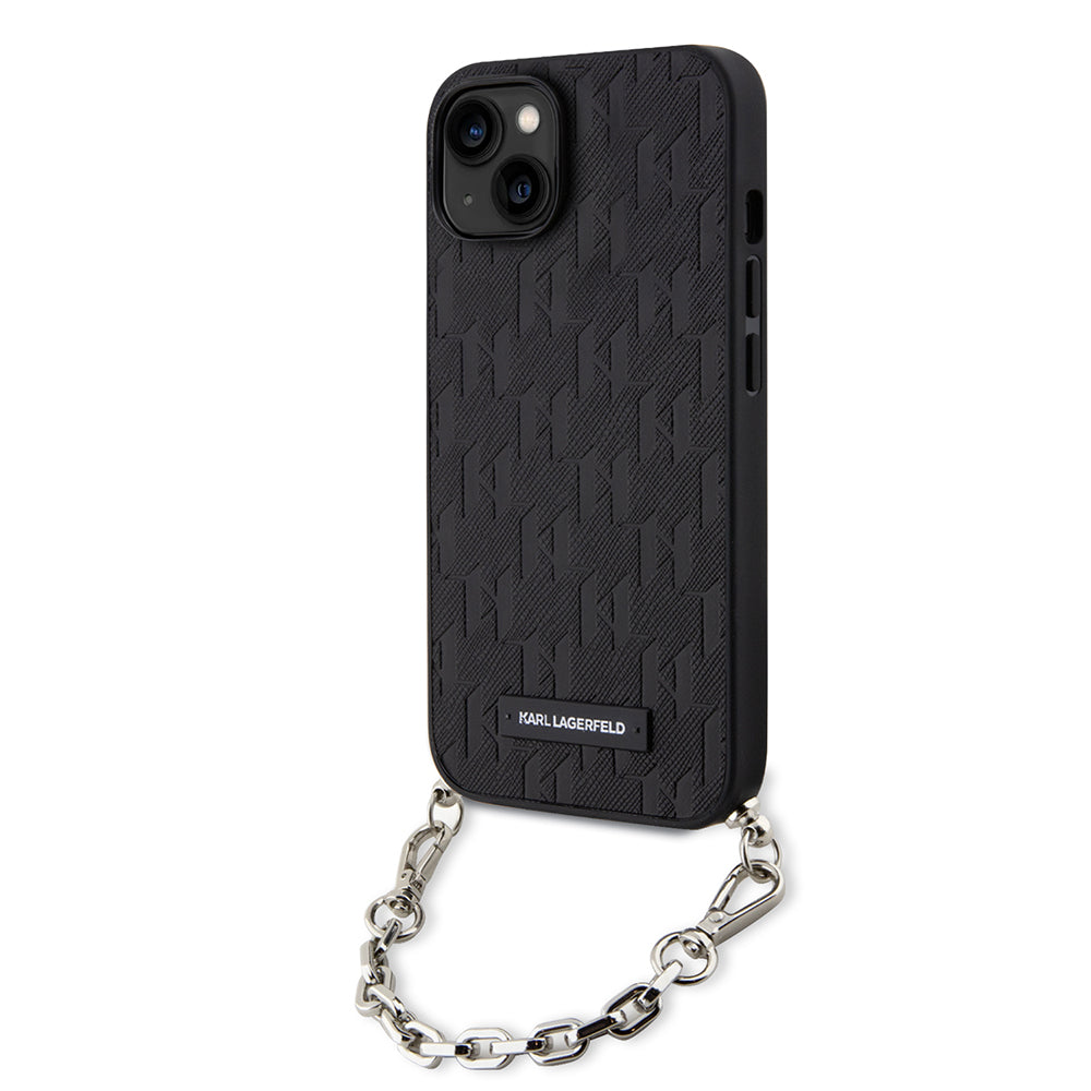 Fodral för Apple iPhone 14, Karl Lagerfeld, Saffiano Monogram Chain, Svart
