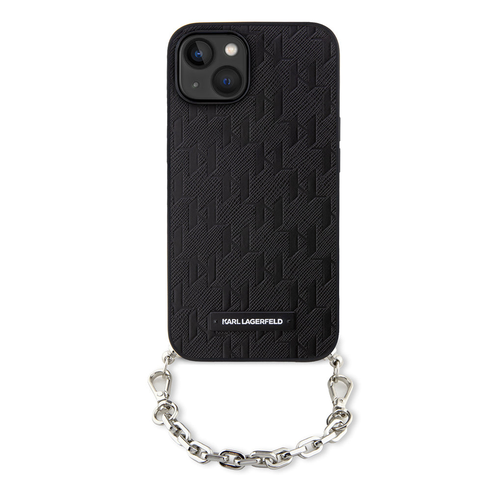 Fodral för Apple iPhone 14, Karl Lagerfeld, Saffiano Monogram Chain, Svart